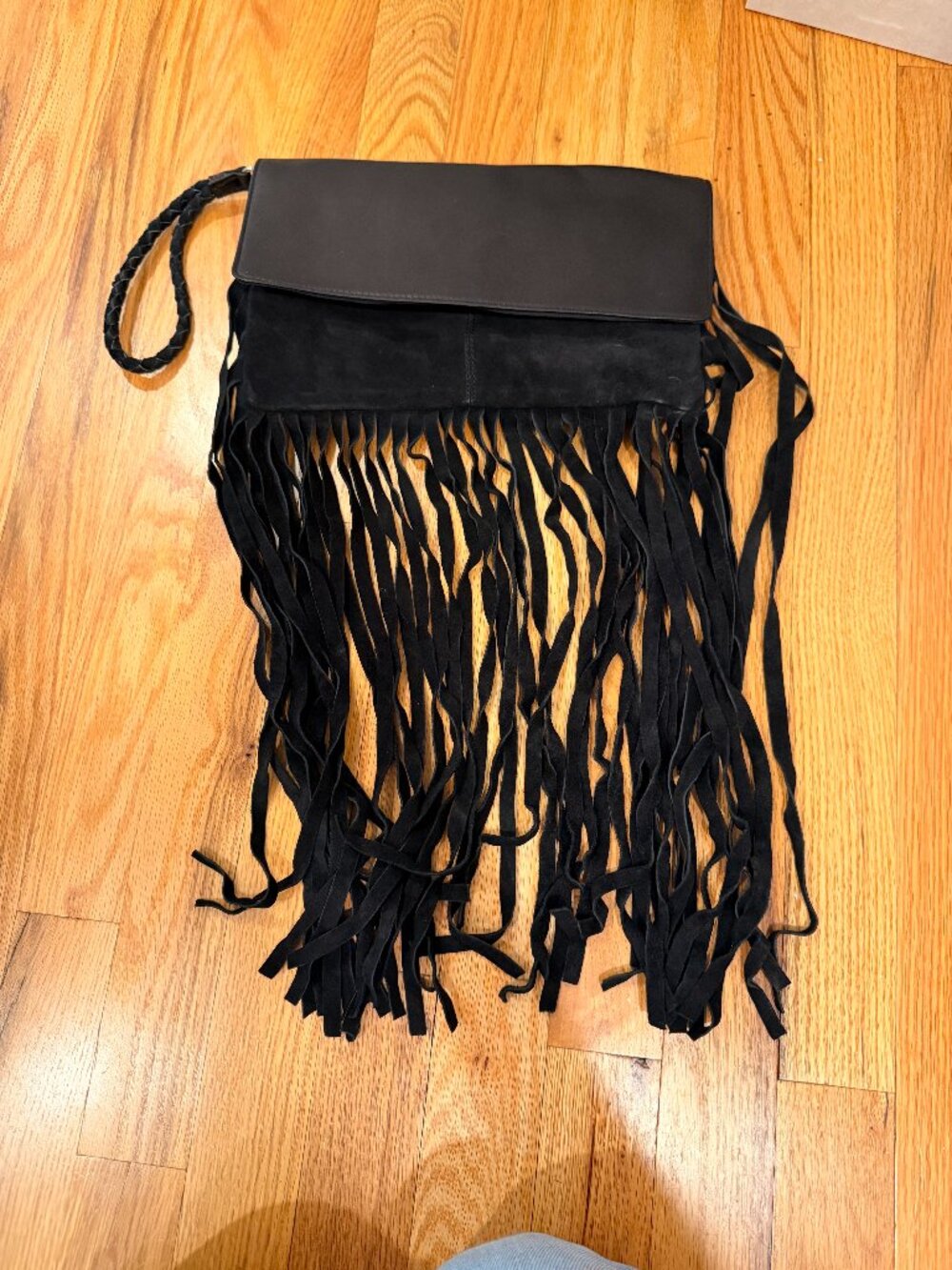 TopShop Black Leather and Suedge Fringe Clutch